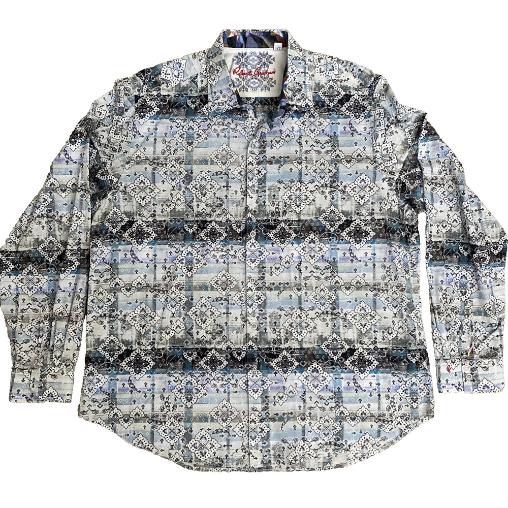 Robert Graham Shirt Button Down Long Sleeve Blue Printed Classic Fit 2XL
